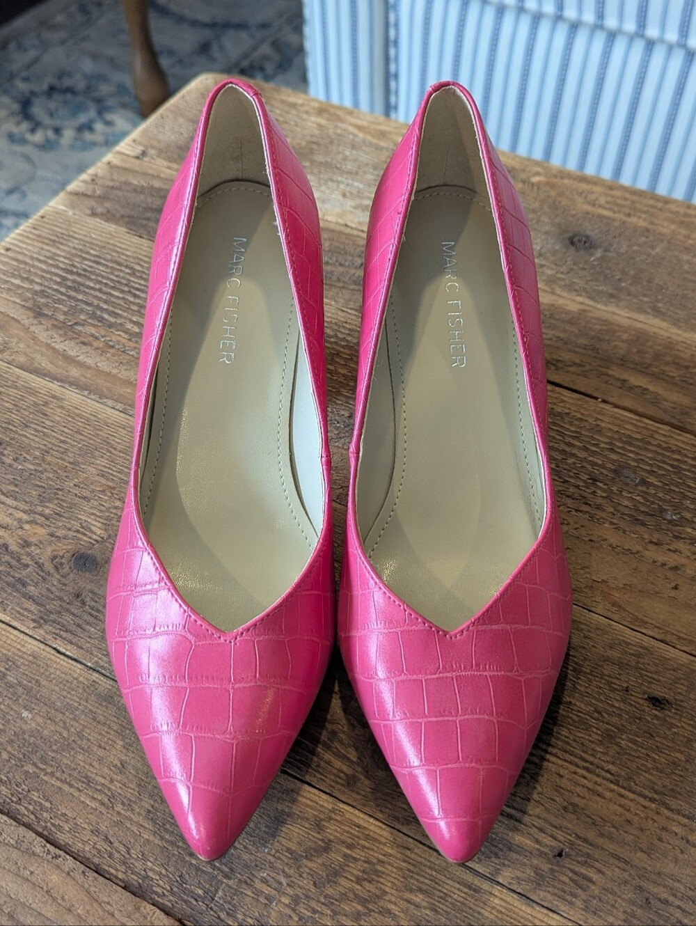 Marc Fisher Zala Croc-Embossed Pointed Pumps, NWOT